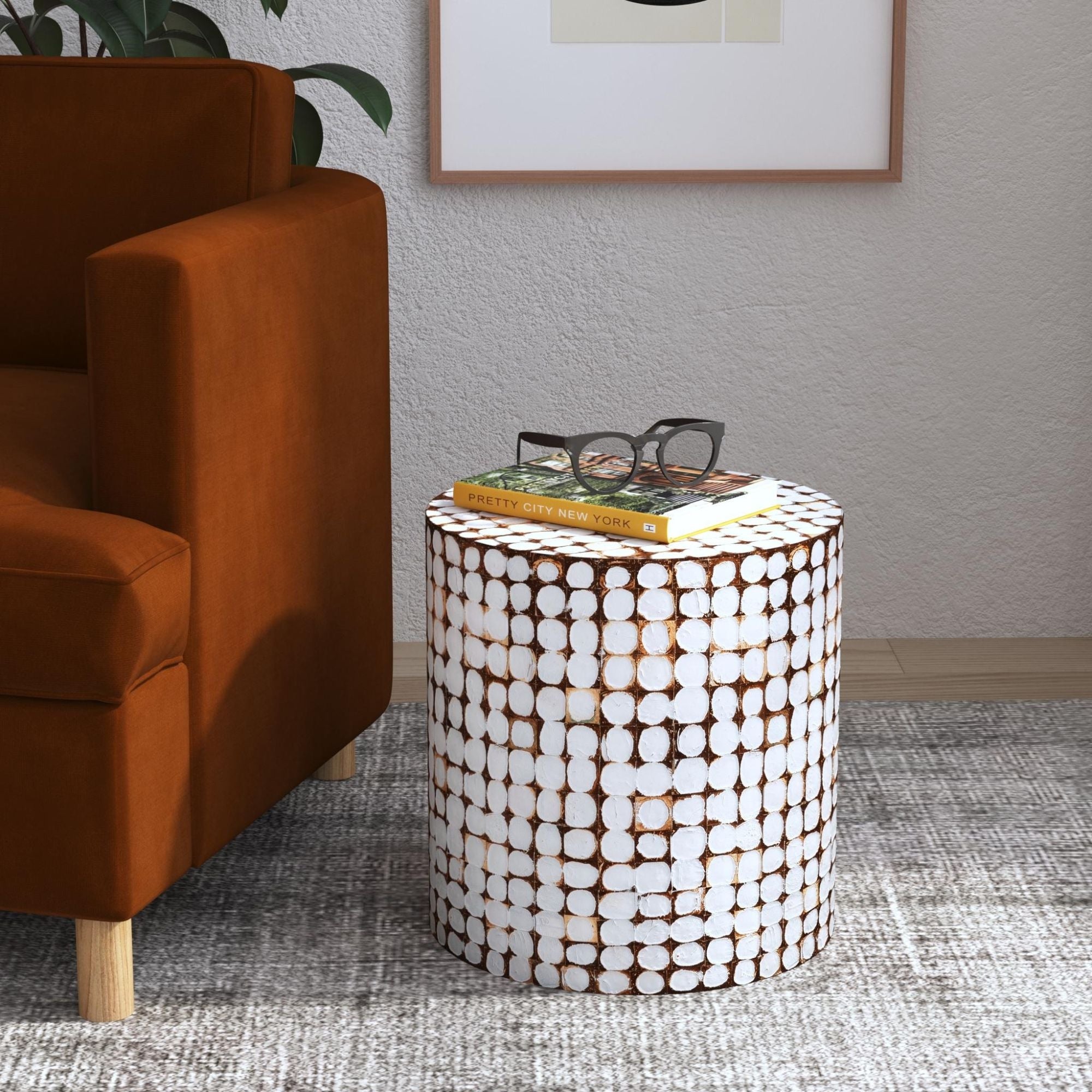 Mila Coconut Shells Round Accent Table