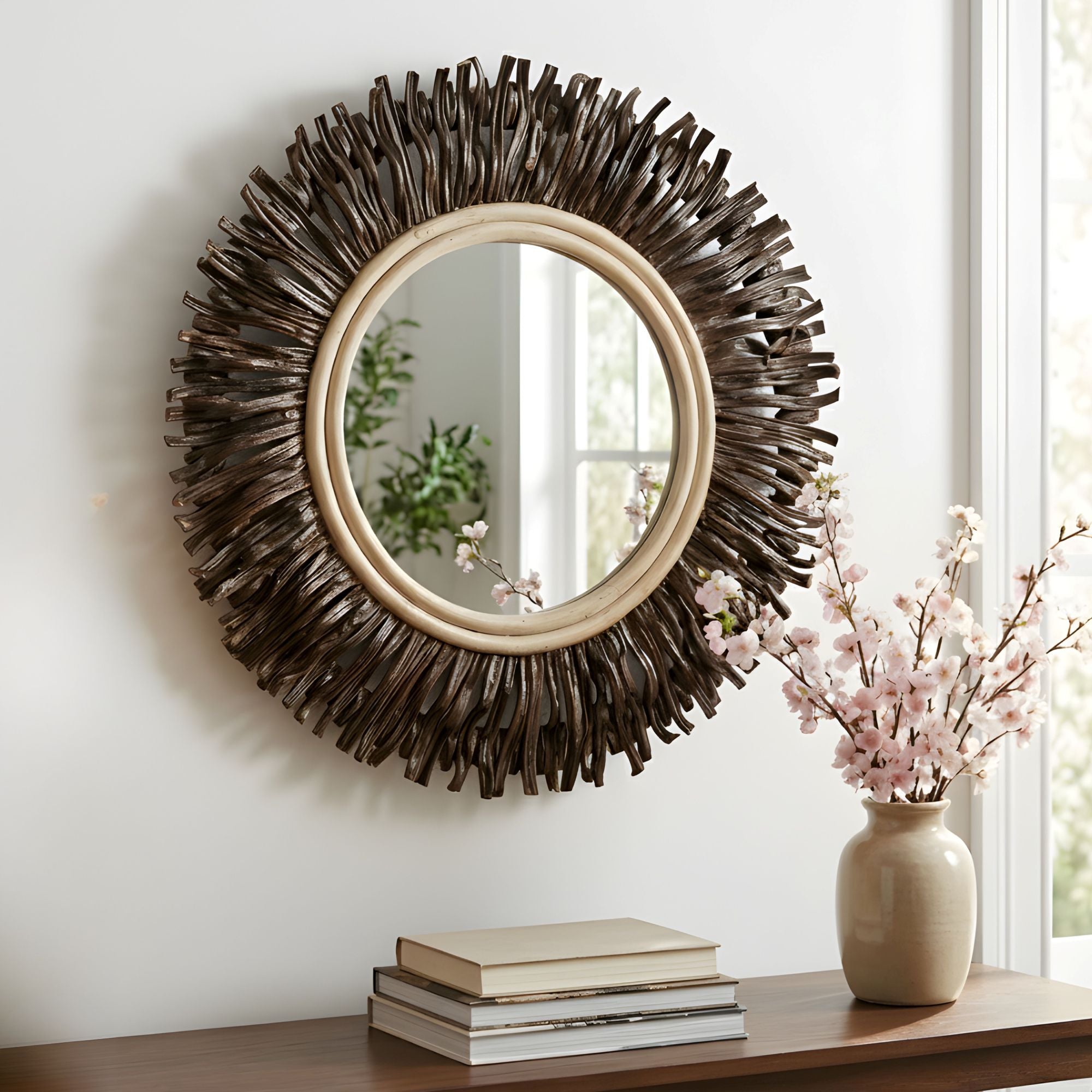 Hapsala Round Rattan Starburst Mirror | East at Main