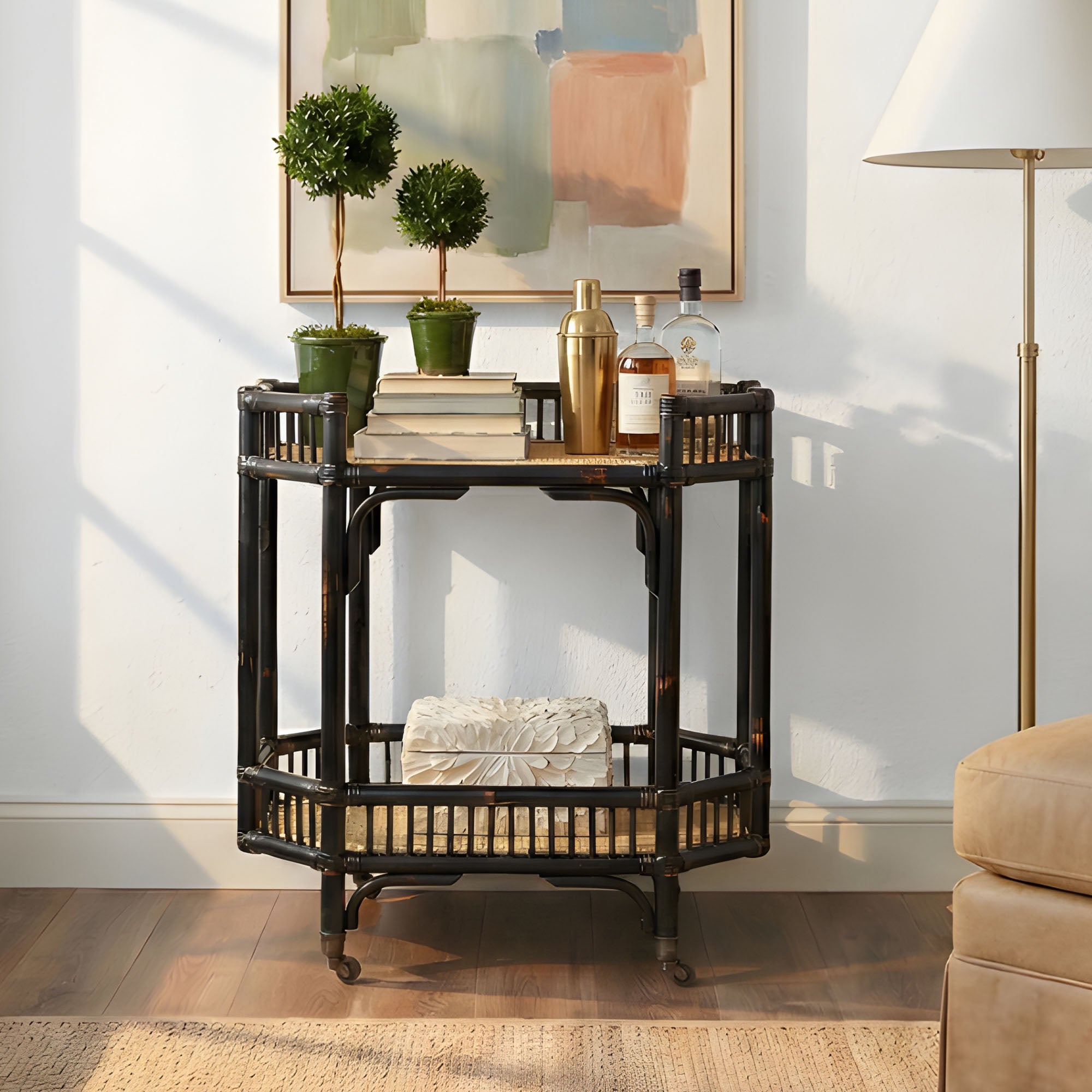 Amelia Rattan Bar Cart with Shelf | East at Main