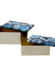 Ava 8" W Gold Metal And Agate Box, Set of 2 Solid Wood decorative accessories