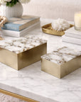Ava 8" W Gold Metal And Agate Box, Set of 2 Solid Wood decorative accessories