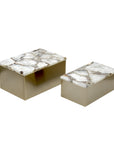 Ava 8" W Gold Metal And Agate Box, Set of 2 Solid Wood decorative accessories