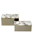 Ava 8" W Gold Metal And Agate Box, Set of 2 Solid Wood decorative accessories