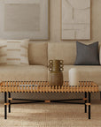 Rectangular Handwoven Rattan and Iron Coffee Wicker Table