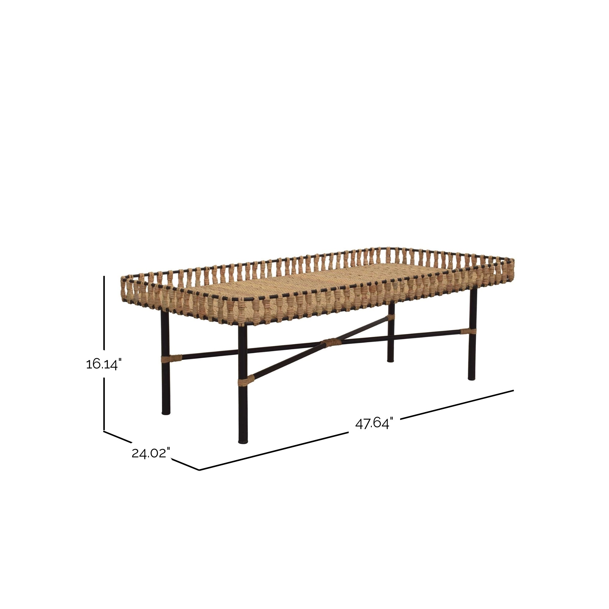 Rectangular Handwoven Rattan and Iron Coffee Wicker Table