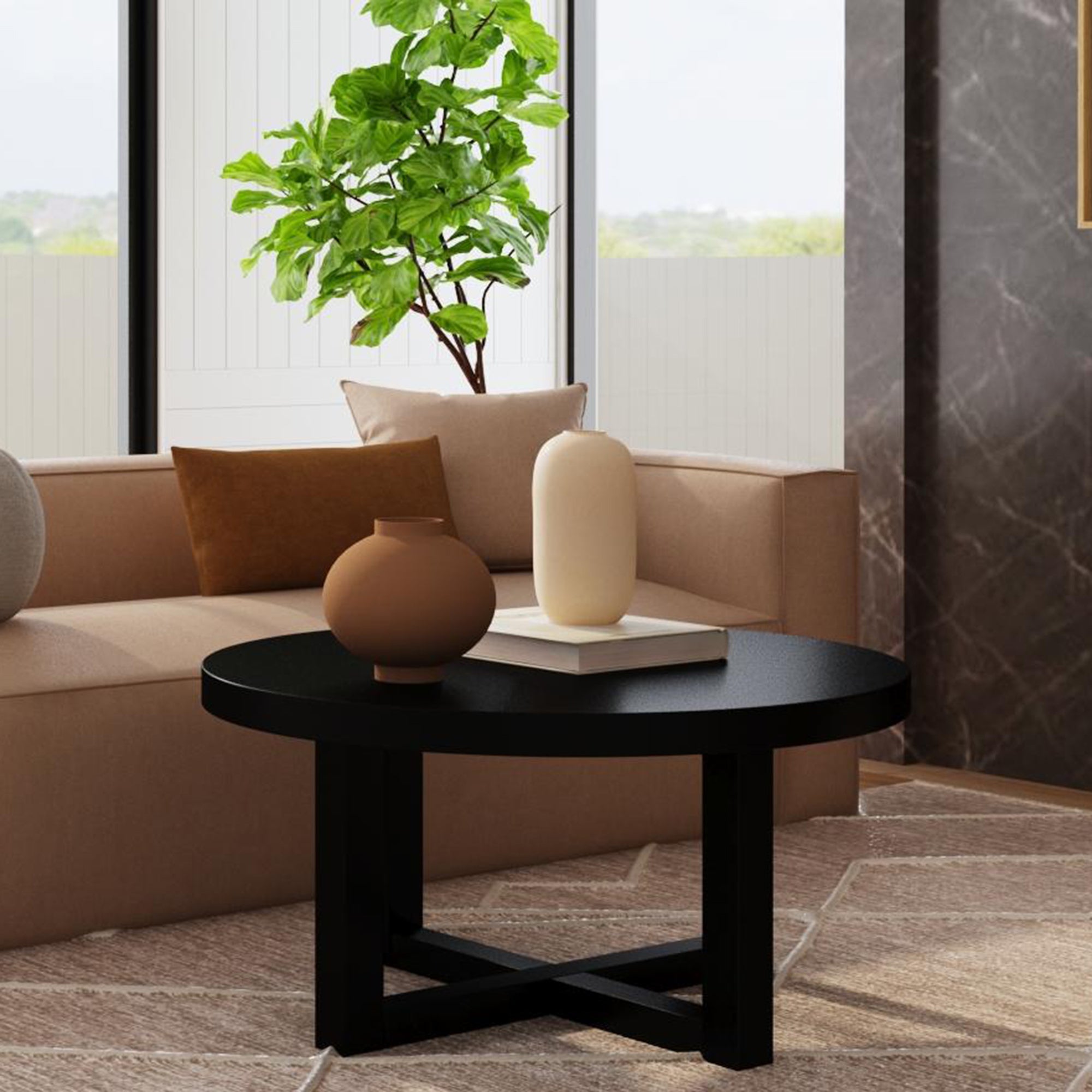 ダイニングテーブル CHRISTIE Coffee Table 105 Christie Cross Base Round Bayur Wood Coffee | East at Main