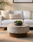 Mila Round Coconut Shell Pedestal Coffee Table Solid Wood coffee table
