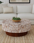 White Mila Round Coconut Shell Pedestal Coffee Table Solid Wood coffee table