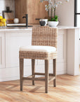 Duvall Handwoven Rattan and Teak Stool Solid Wood counter stool