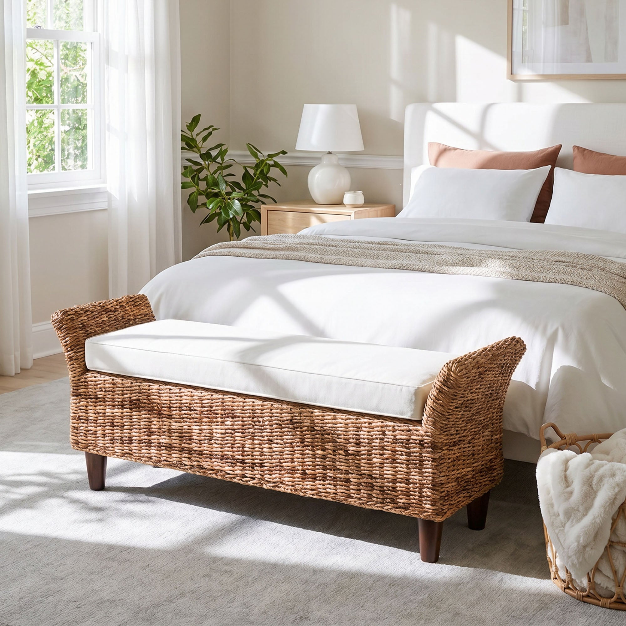 Naomi Woven Abaca Cushion Bench | East at Main