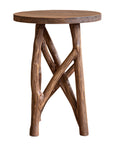 Eli Hand-Carved Solid Wood 14" Side Table with Twig Base