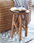 Eli Hand-Carved Solid Wood 14" Side Table with Twig Base
