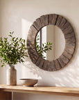 Sali Recycled Teak Wood Wall Mirror, 31"