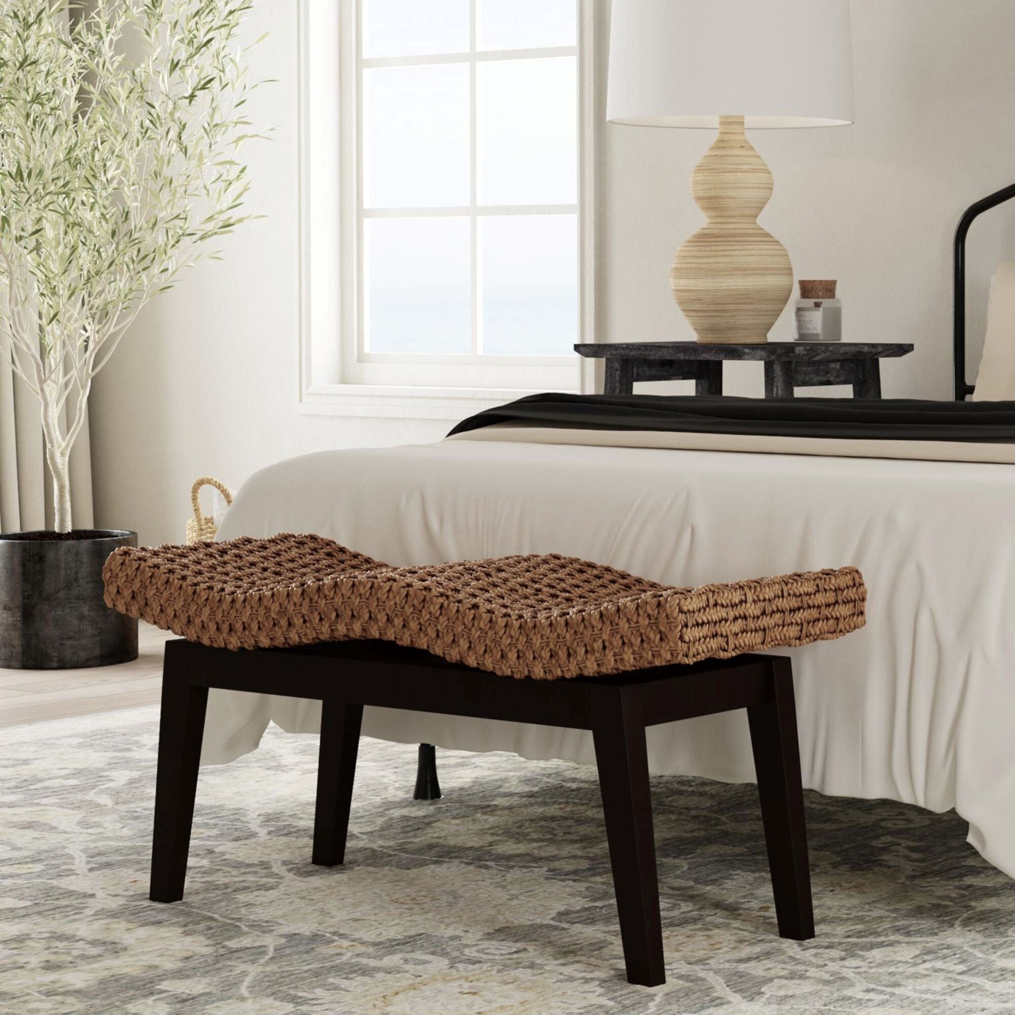 Myra Rattan Wave Bench | East at Main