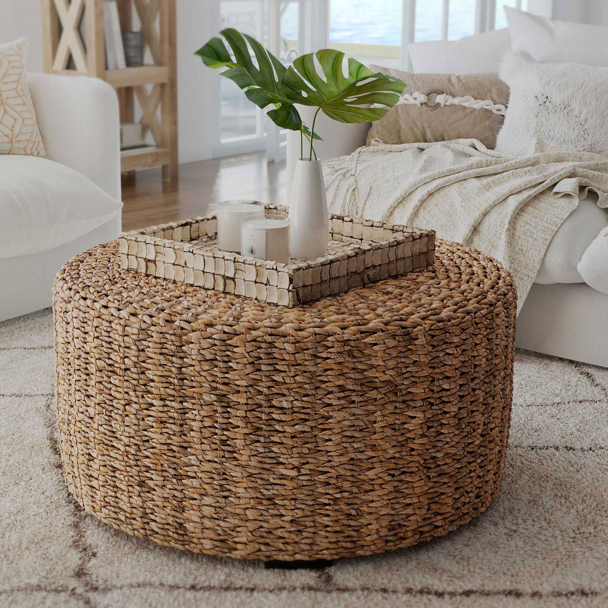 Liv Hand-Woven Natural Abaca Wood Round Coffee Table