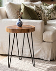 Kai Teak Wood Slab Accent Table with Metal Hairpin Legs