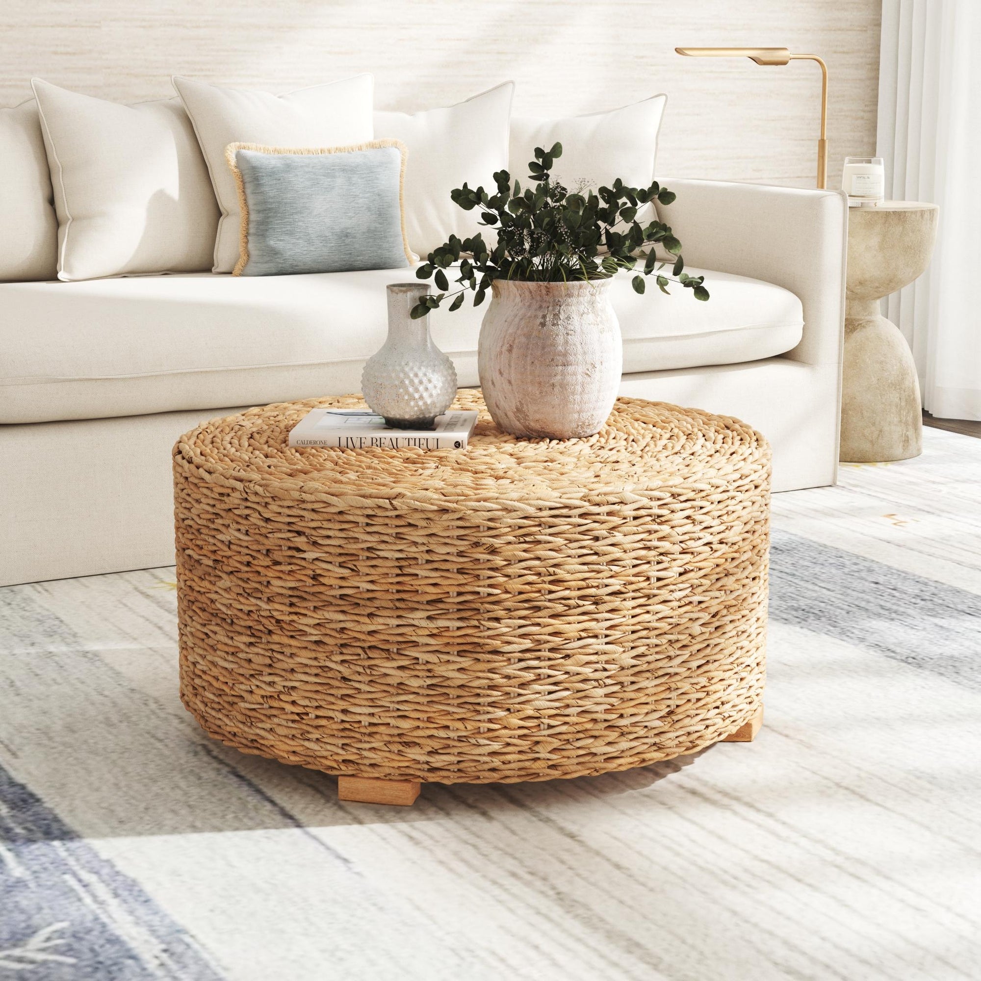 Liv Hand-Woven Natural Abaca Wood Round Coffee Table