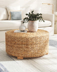 Liv Hand-Woven Natural Abaca Wood Round Coffee Table