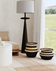 Wide Striped Seagrass Basket Solid Wood storage basket