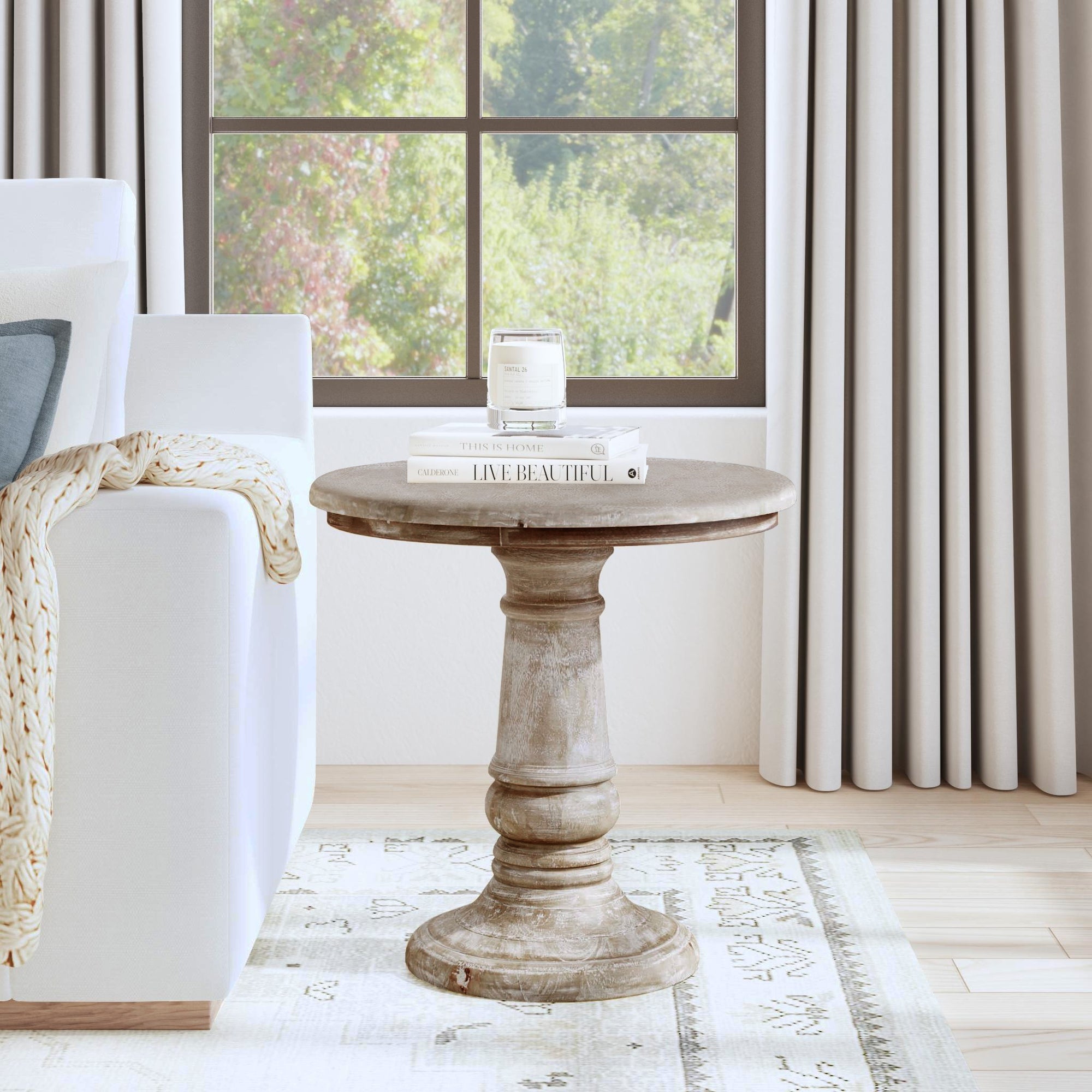 Kafe 24" Solid Wood Pedestal Accent Table