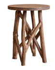 Eli Hand-Carved Solid Wood 14" Side Table with Twig Base