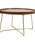 Aria Round Mango Wood 30" Tray Top Coffee Table with Gold Iron Legs