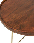 Aria Round Mango Wood 30" Tray Top Coffee Table with Gold Iron Legs