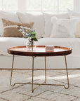 Aria Round Mango Wood 30" Tray Top Coffee Table with Gold Iron Legs