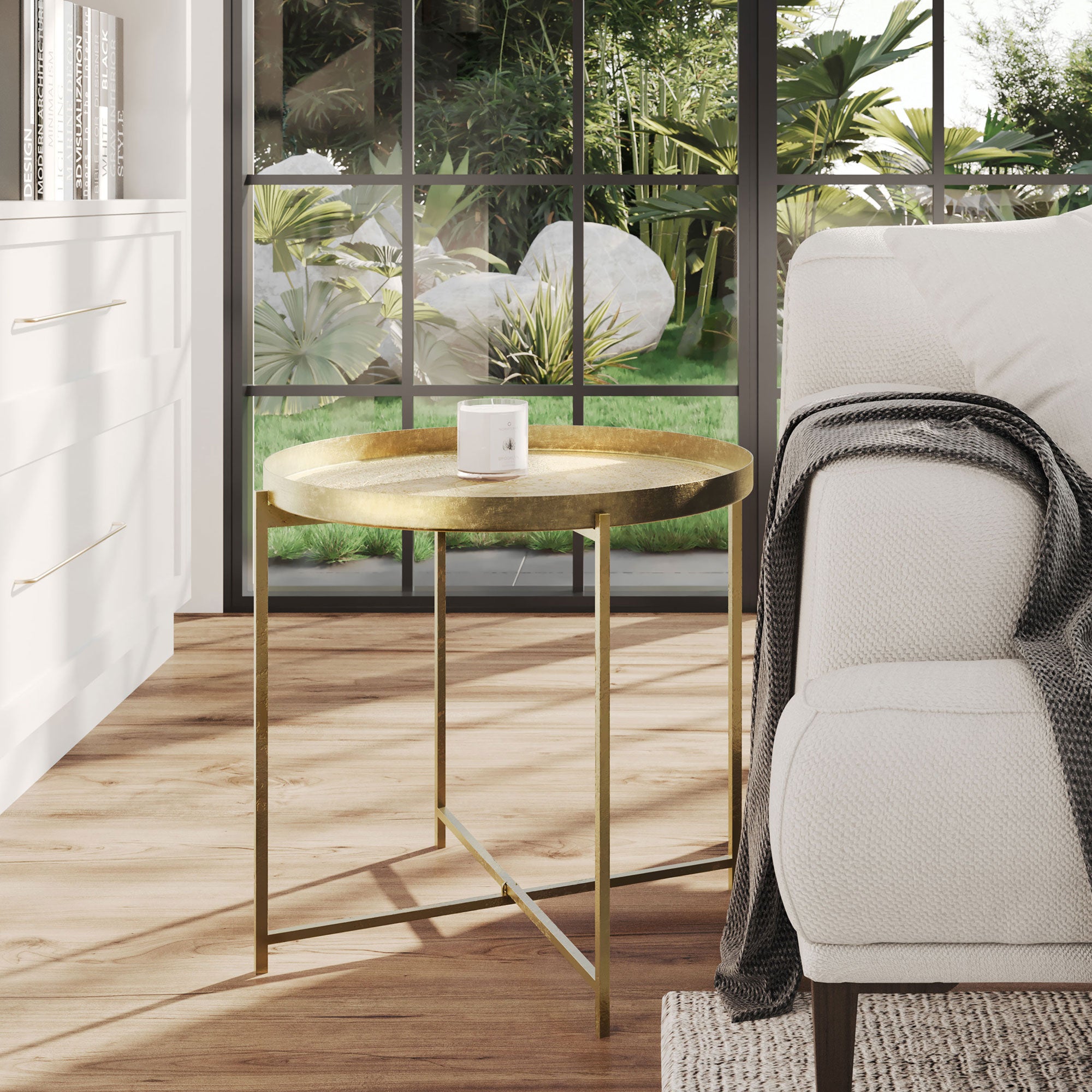 Eros Antique Brass Tray Accent Table | East at Main