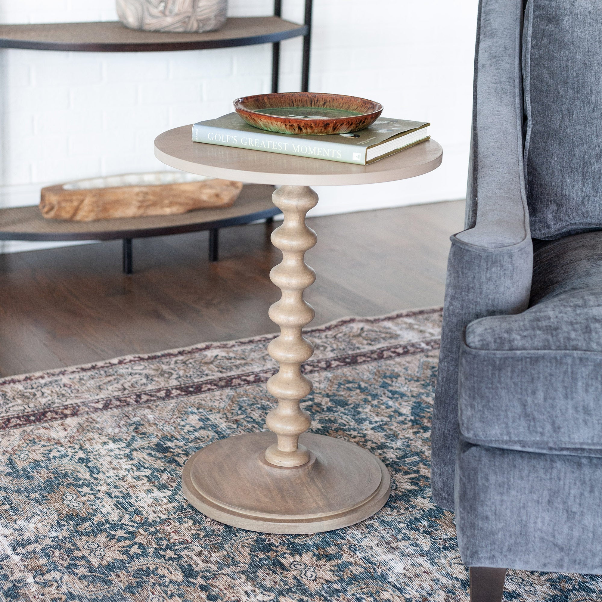 Turned Wood Pedestal Side Table