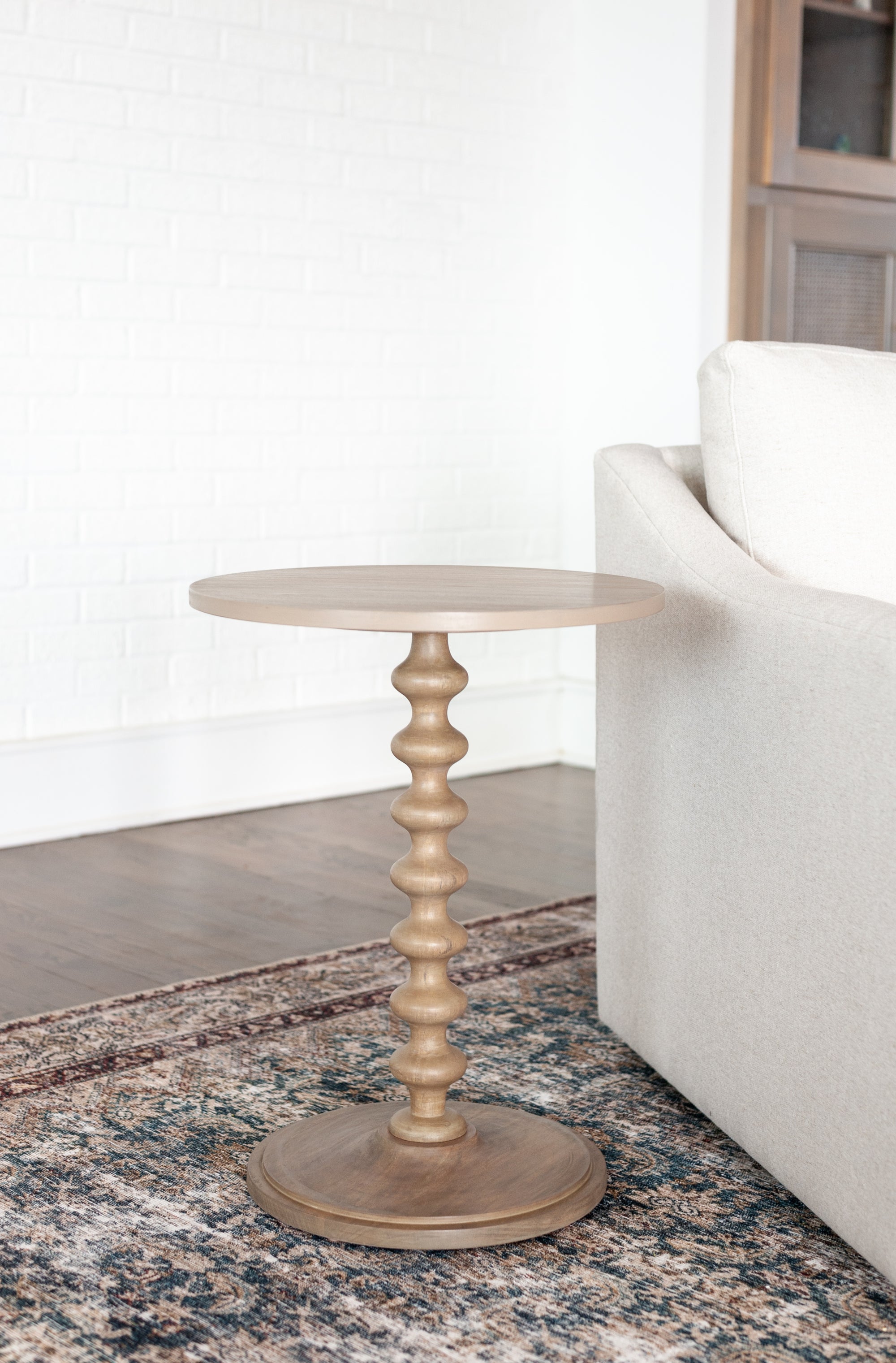Turned Wood Pedestal Side Table