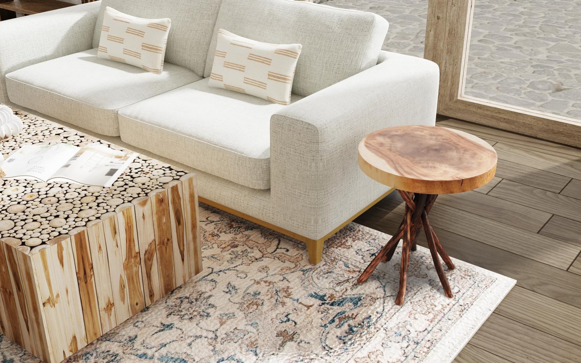 Solid Wood Side Table in Living Room