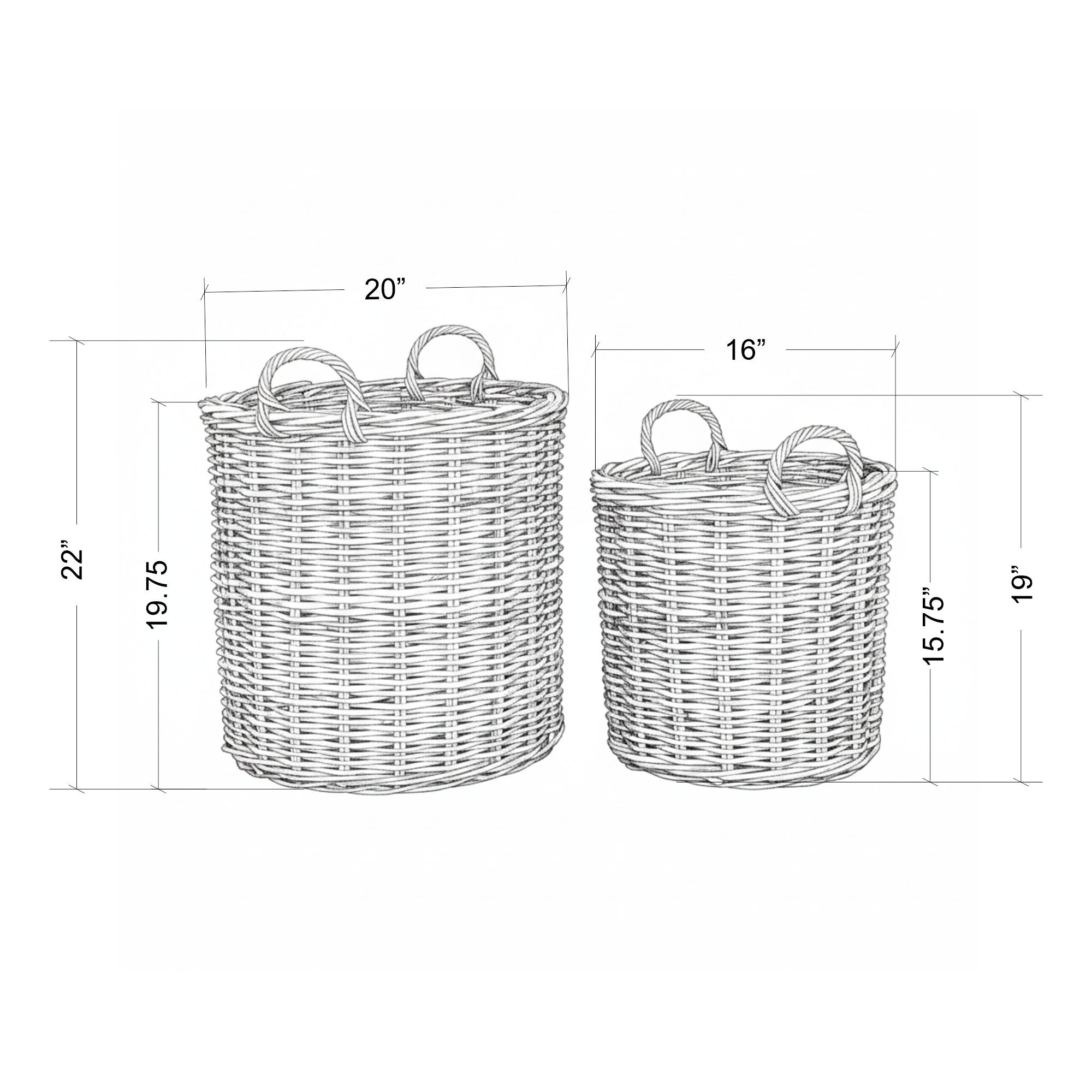 Moana Handwoven Rattan Storage Basket, Set of 2