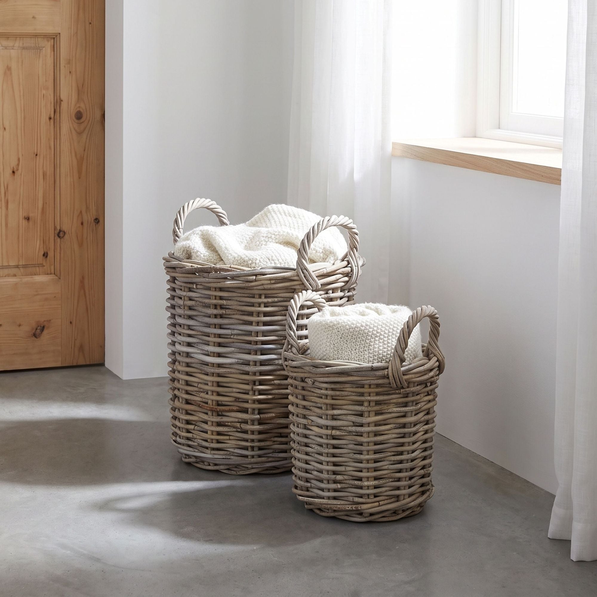 Moana Handwoven Rattan Storage Basket, Set of 2
