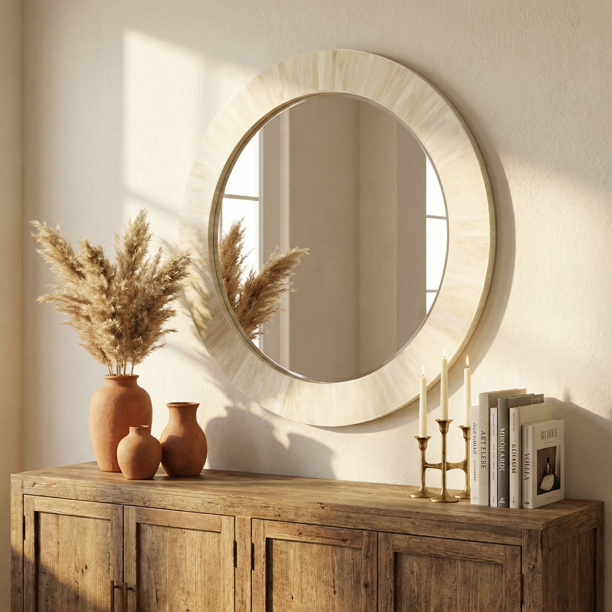 Aurora Round Bone Inlay Wall Mirror