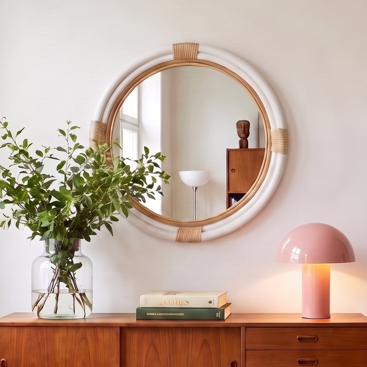 Marina Round Handwoven Rattan Wall Mirror, 23"