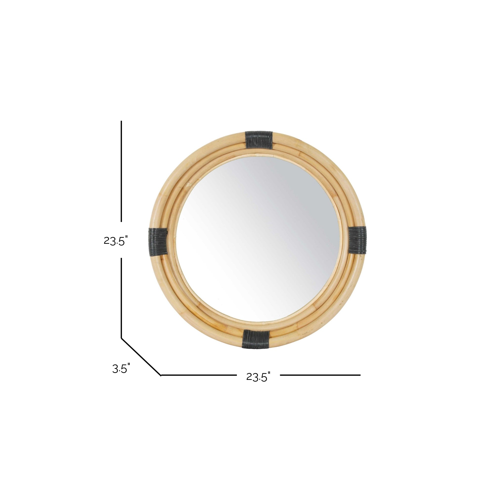 Marina Round Rattan 23" Mirror Solid Wood wall mirror