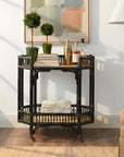 Amelia Rattan Bar Cart with Shelf Solid Wood bar cart