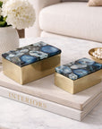 Grey Ava 8" W Gold Metal And Agate Box, Set of 2 Solid Wood decorative accessories