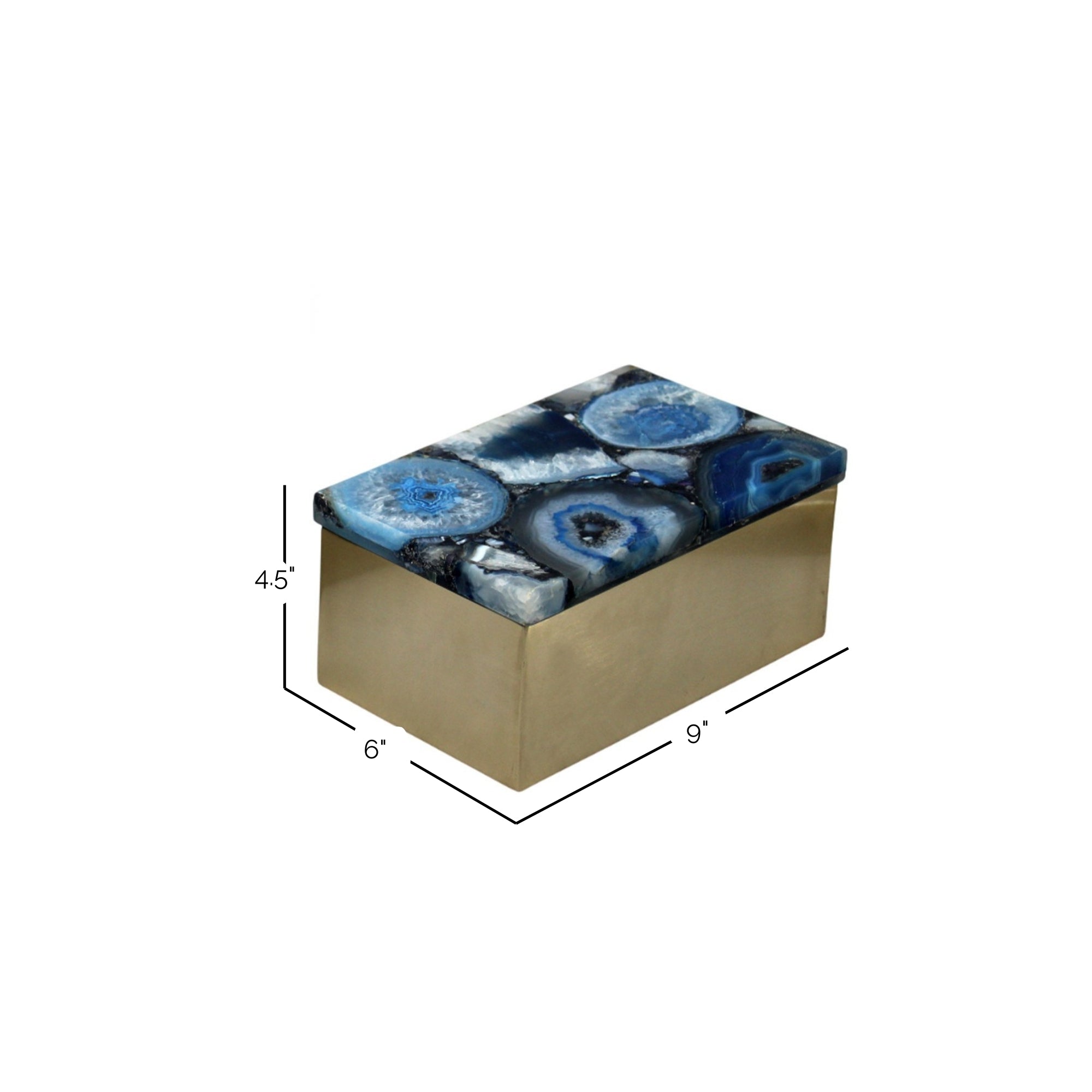 Ava 8" W Gold Metal And Agate Box, Set of 2 Solid Wood decorative accessories