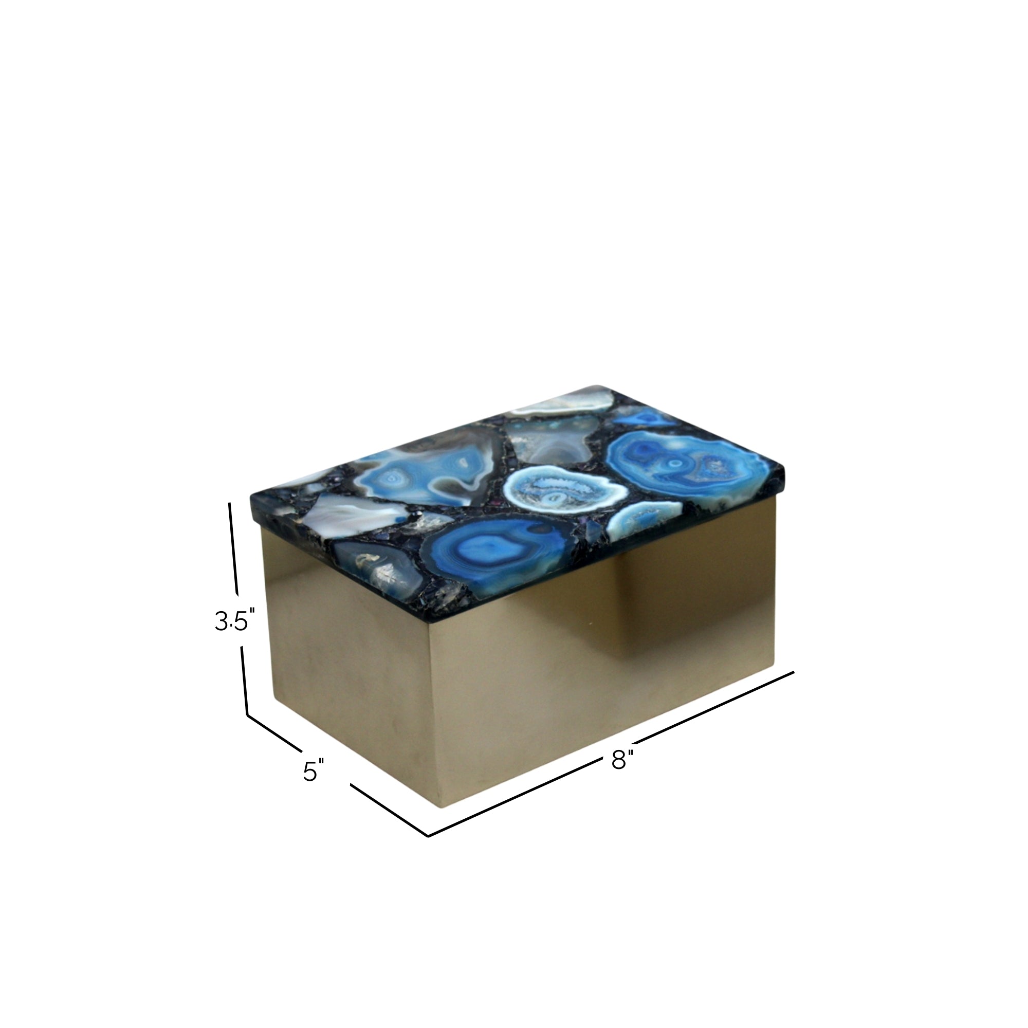 Ava 8" W Gold Metal And Agate Box, Set of 2 Solid Wood decorative accessories
