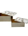 Ava 8" W Gold Metal And Agate Box, Set of 2 Solid Wood decorative accessories