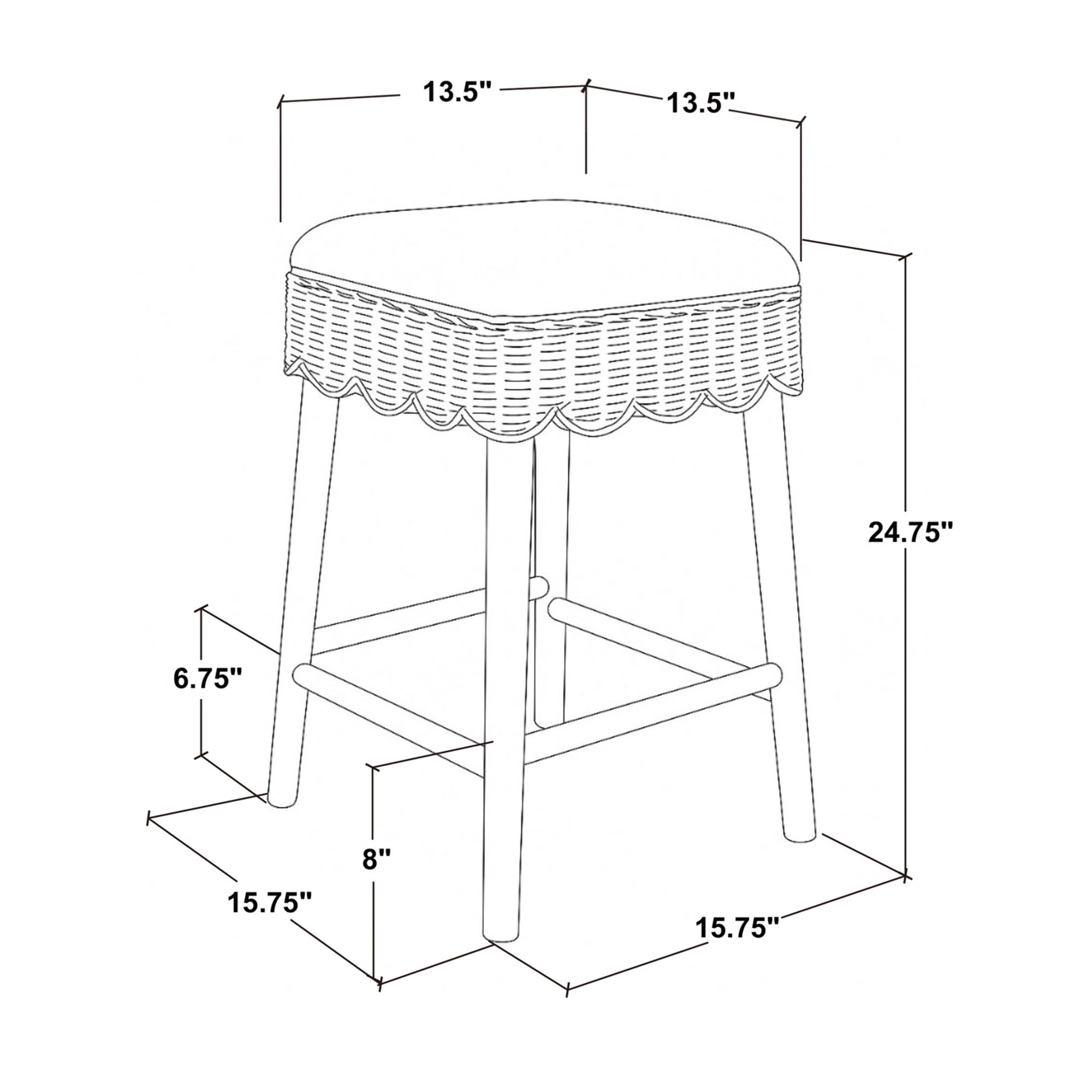 Maris Scalloped Rattan Counter Stool, Set of 2 Solid Wood counter stool