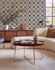 Aria Round Solid Mango Wood Tray Top Coffee Table with Gold Iron Legs