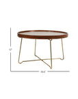 Aria Round Mango Wood 30" Tray Top Coffee Table with Gold Iron Legs Solid Wood coffee table