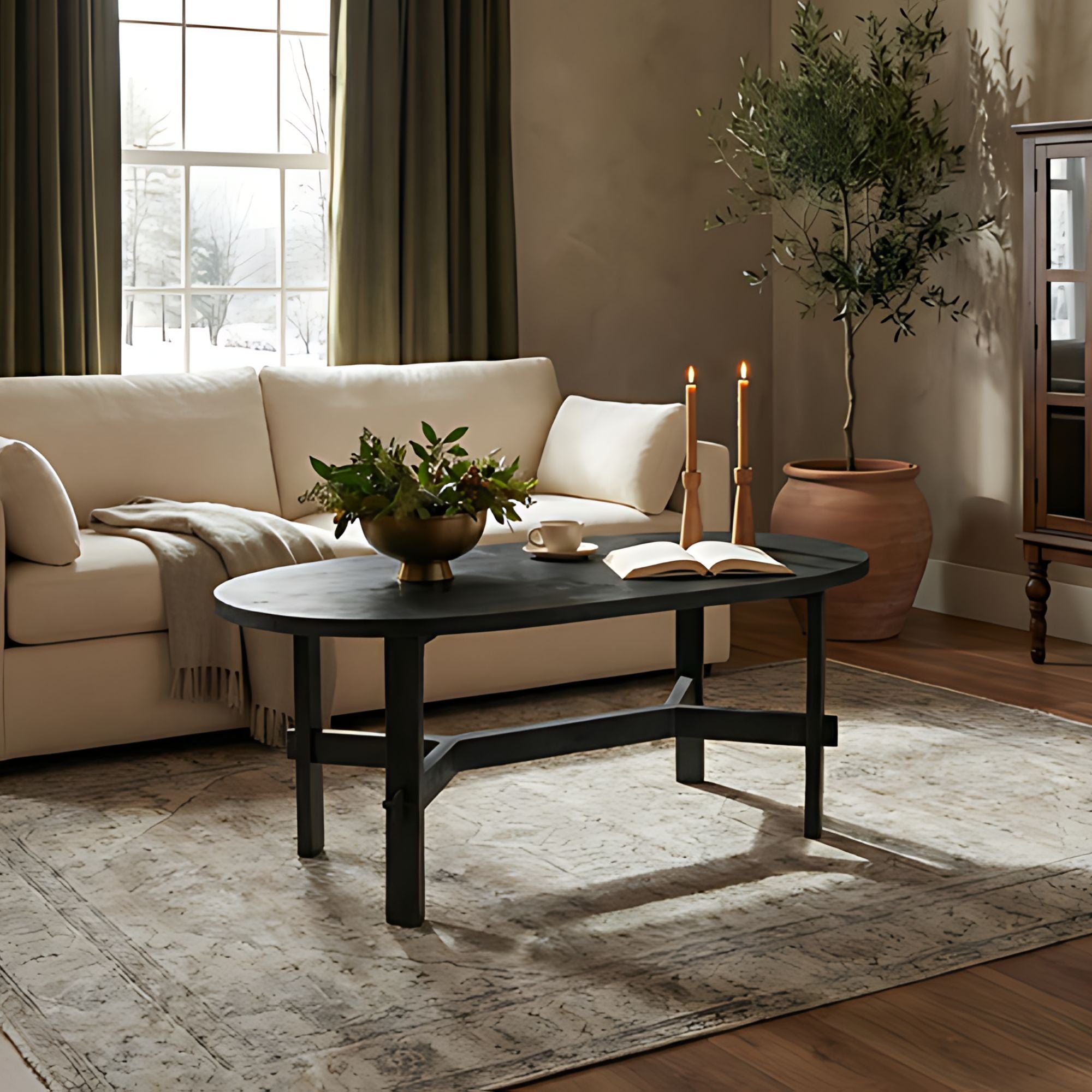 Acacia Oval Solid Wood Coffee Table