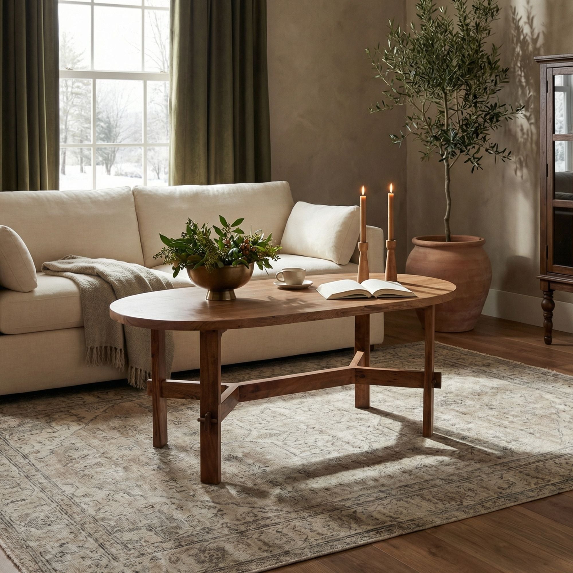 Acacia Oval Solid Wood Coffee Table | East at Main