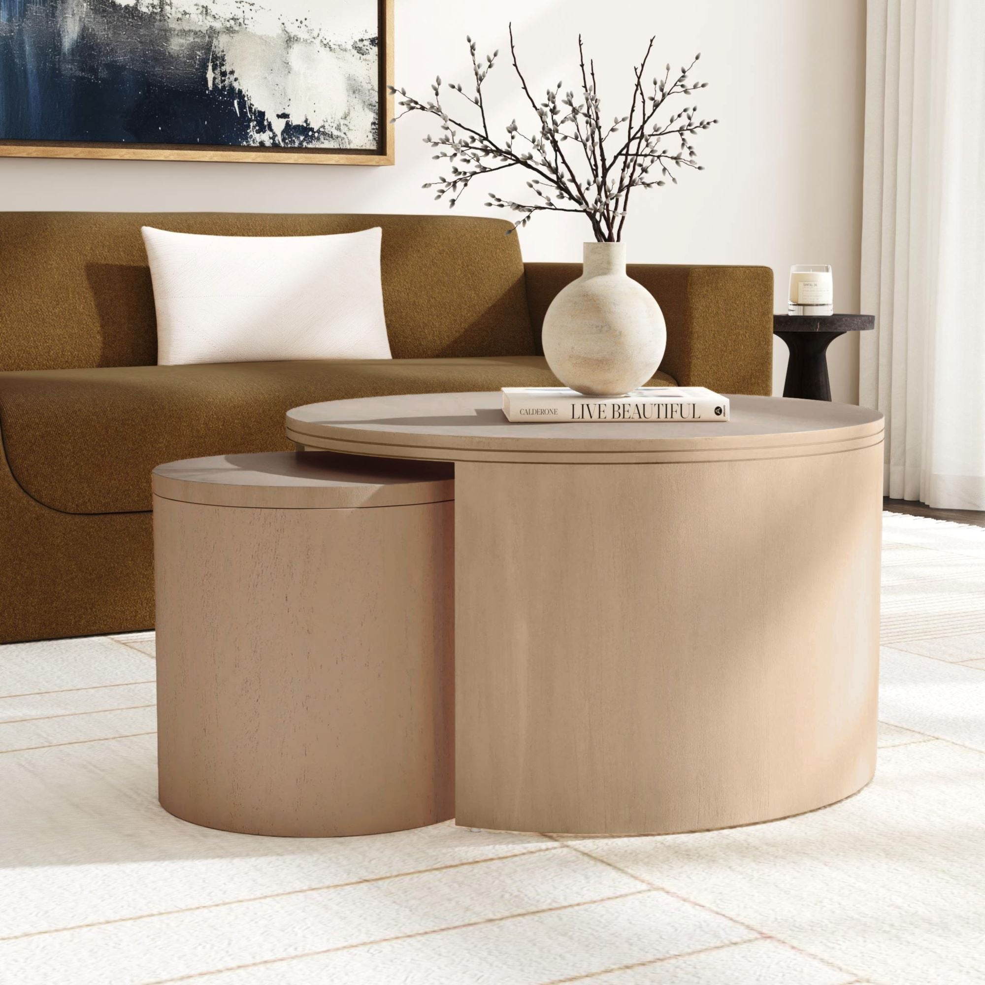 Indigo Road by Egypt Sherrod x East at Main Cyrus Round Storage Coffee Table and Nesting Stool
