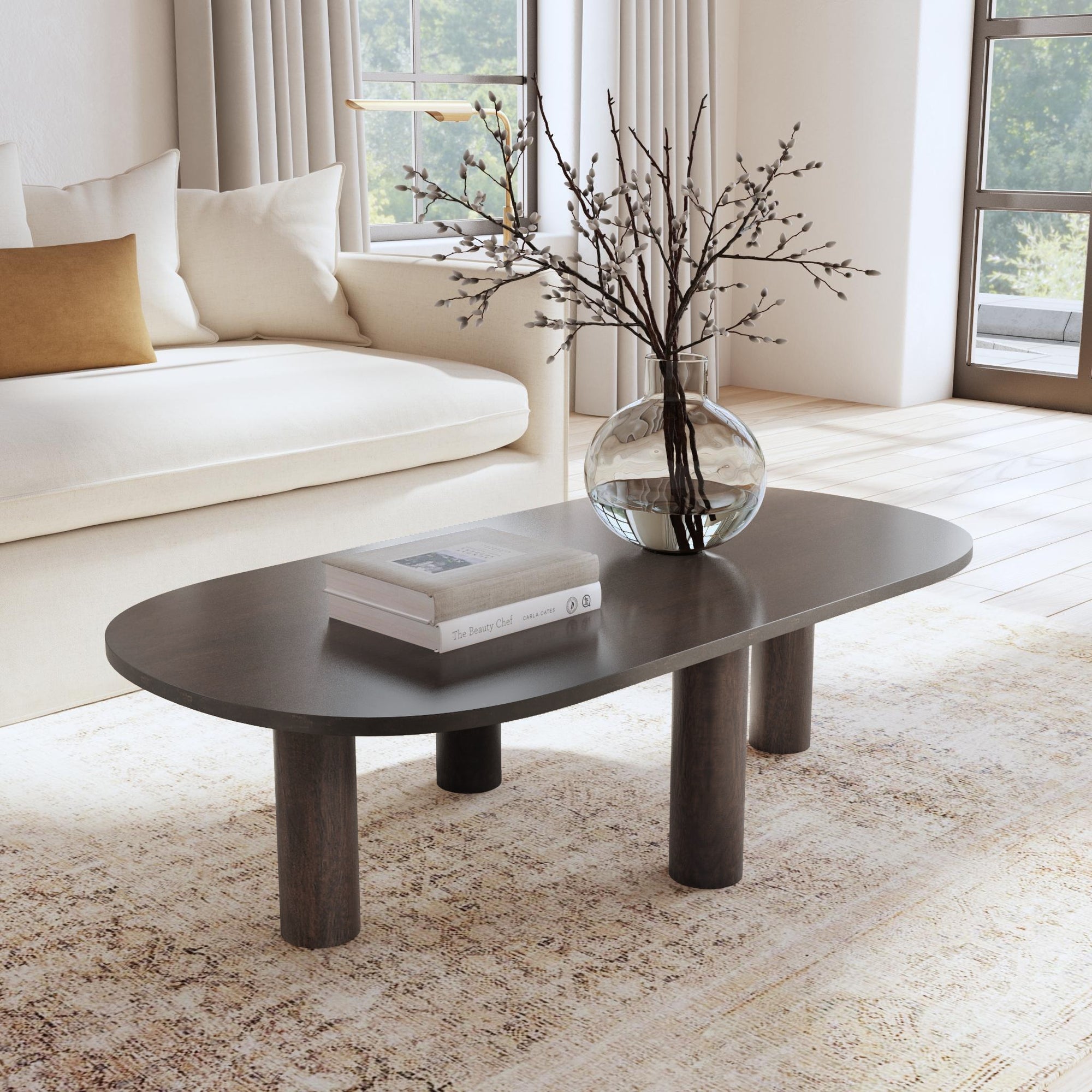 Kali Oval Solid Wood Coffee Table With Round Legs