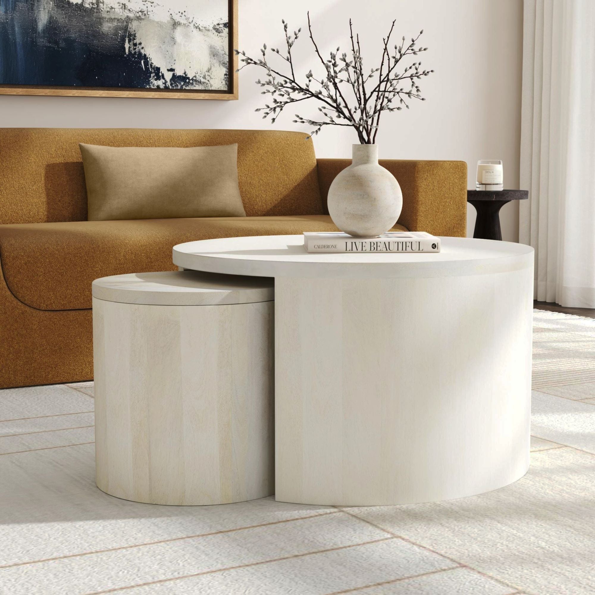 Indigo Road by Egypt Sherrod x East at Main Cyrus Round Storage Coffee Table and Nesting Stool
